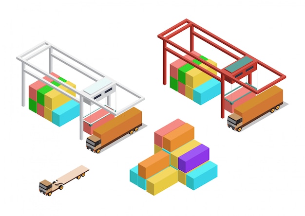 Gru isometrica con container e camion