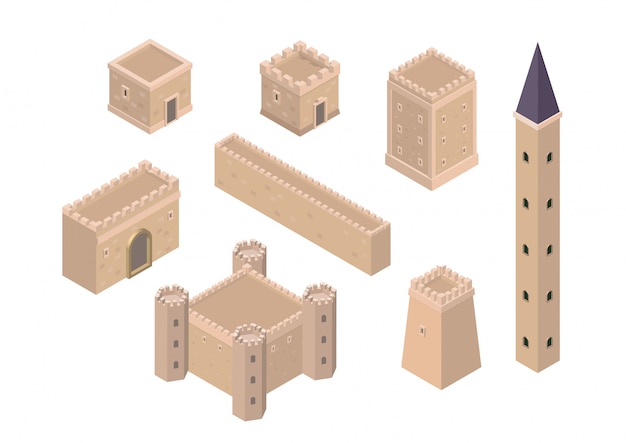 Isometric creation kit of medieval buildings