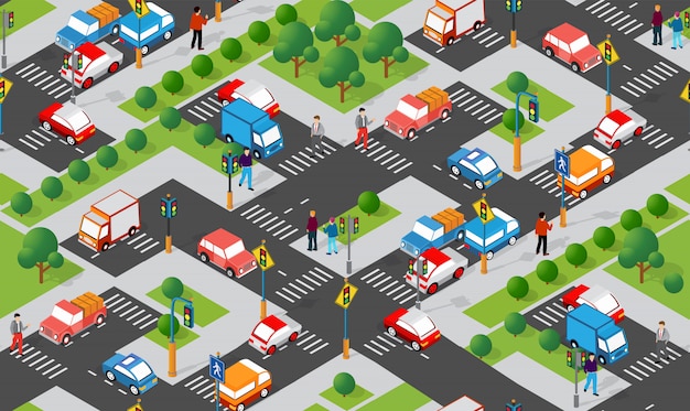 Vector isometric crossroads intersection of streets of highways