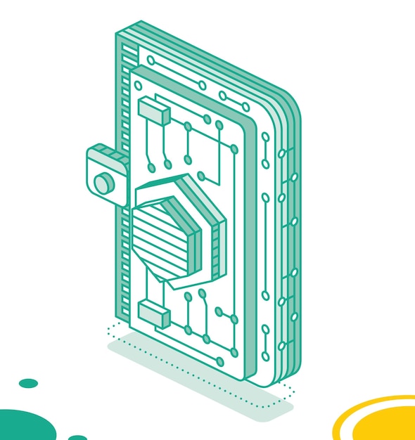 isometric crypto wallet with cryptocurrency outline detailed icon for cryptocurrency storage app blockchain technology vector illustration