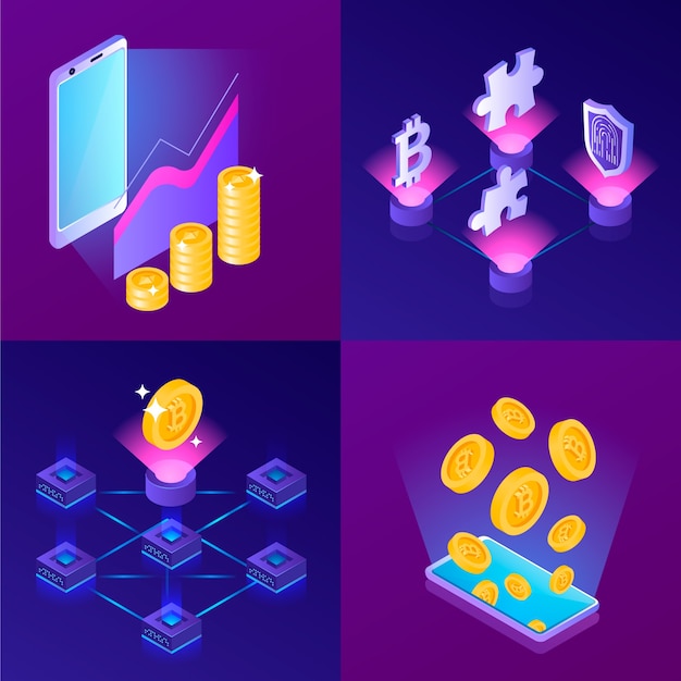 Vector isometric cryptocurrency illustrations