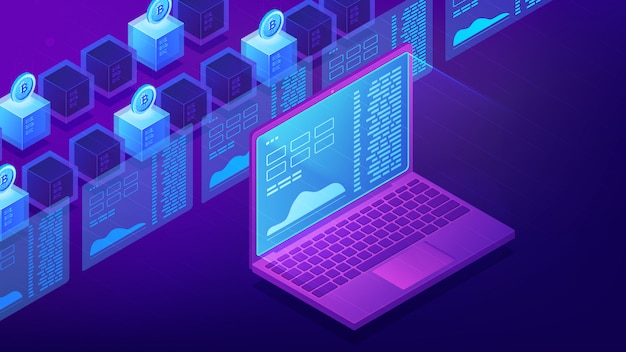 Isometric cryptocurrency trading landing page concept.