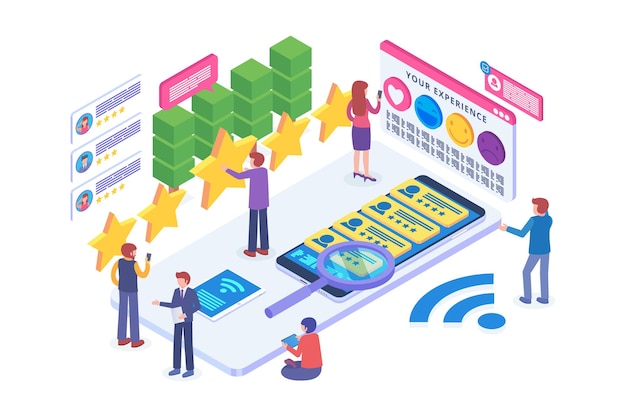 Isometric customer rating technology vector