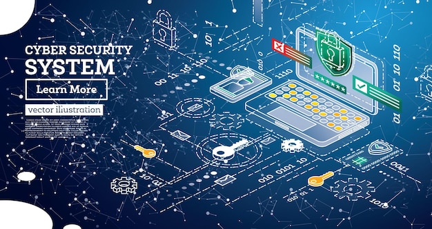 Isometric cyber security concept data protection concept