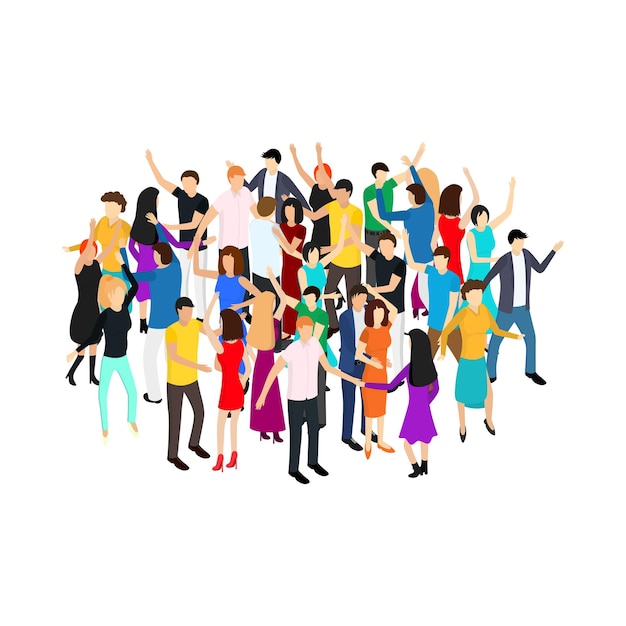Isometric Dancing People Characters Crowd Circle Solo or Pairs on Music Party Disco Vector illustration of Dancers Persons