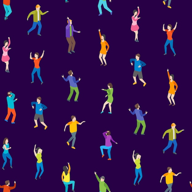 Isometric Dancing People Characters Seamless Pattern Background Music Party Disco Vector illustration of Dancers Persons