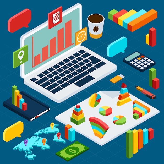 Vector isometric data analysis infographic