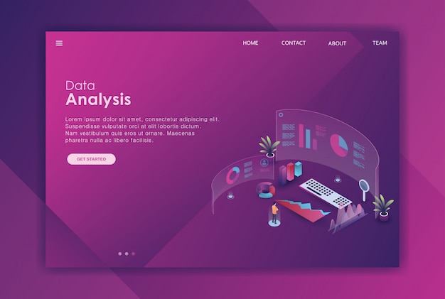 Vector isometric data analysis landing page template