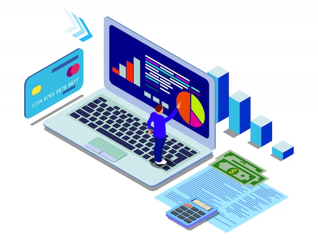 Vector isometric data analytics in flat style