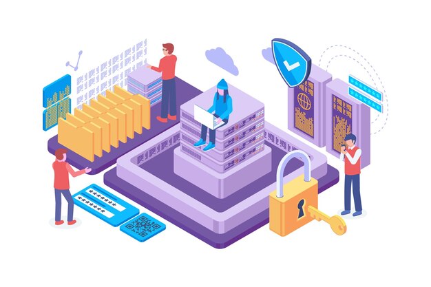 Vector isometric data center  server protection concept