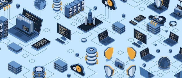 Isometric data network management Cloud storage data and synchronization of devices Networking database cloud storage Isometric technology