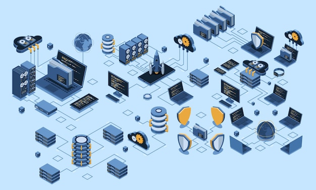 Isometric data network management Cloud storage data and synchronization of devices Networking database cloud storage Isometric technology