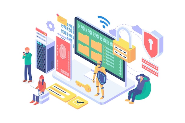 Isometric data security vector concept