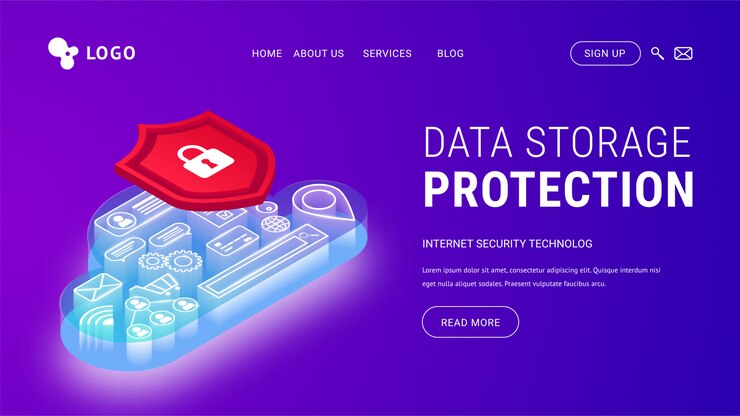Vector isometric data storage protection landing page