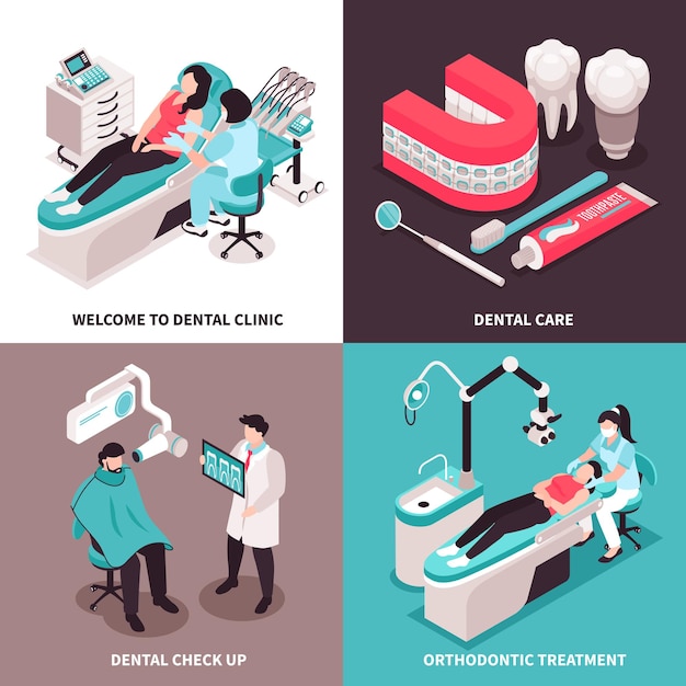 Vettore illustrazione di concetto di design isometrico dentista