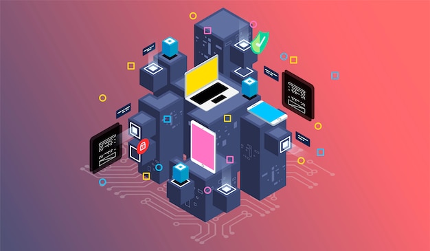 isometric design concept virtual reality and augmented reality.