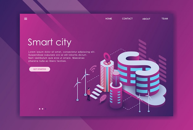 Isometric design landing page business town