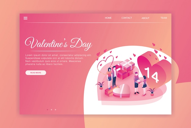 изометрический дизайн целевой страницы День Святого Валентина
