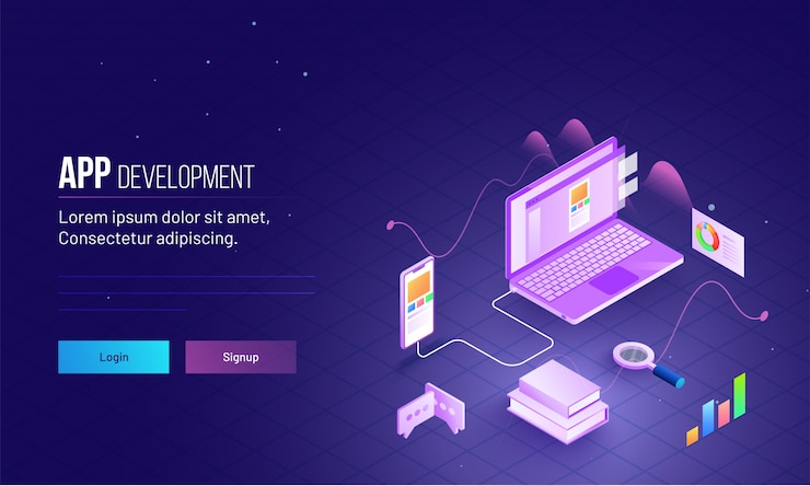 Vector isometric design of laptop connected.