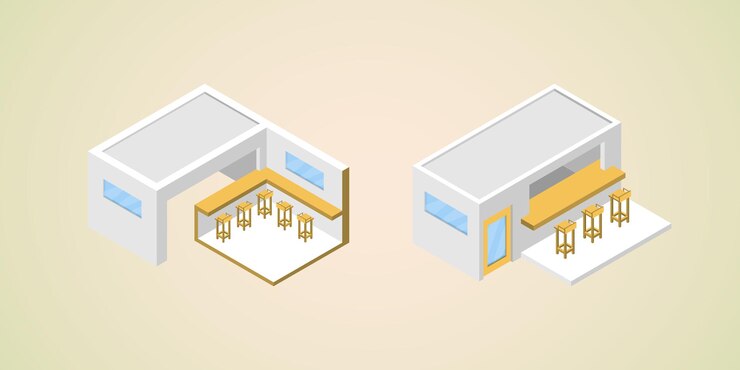 Vector isometric design of modern building cafe coffee shop bar