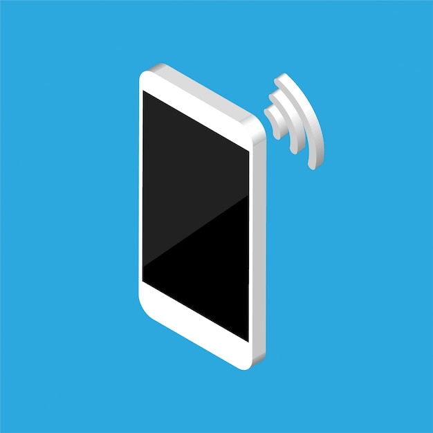 Design isometrico di smartphone con segnale wi fi. modello di schermo vuoto del telefono. isolato. concetto di wi-fi.