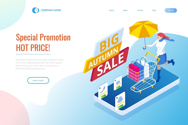 Isometric design templates web page Autumn Offer Discount Big Autumn Sale Fall Time Sale Design