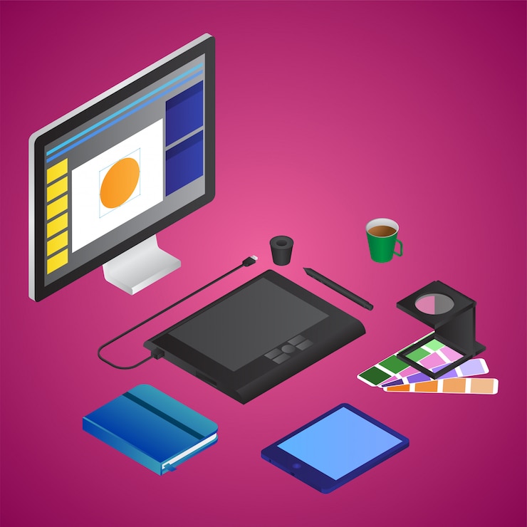 Vector isometric designer desk illustration