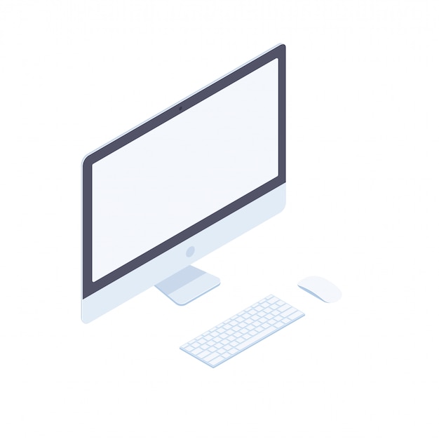 Isometric desktop computer isolated on white background.