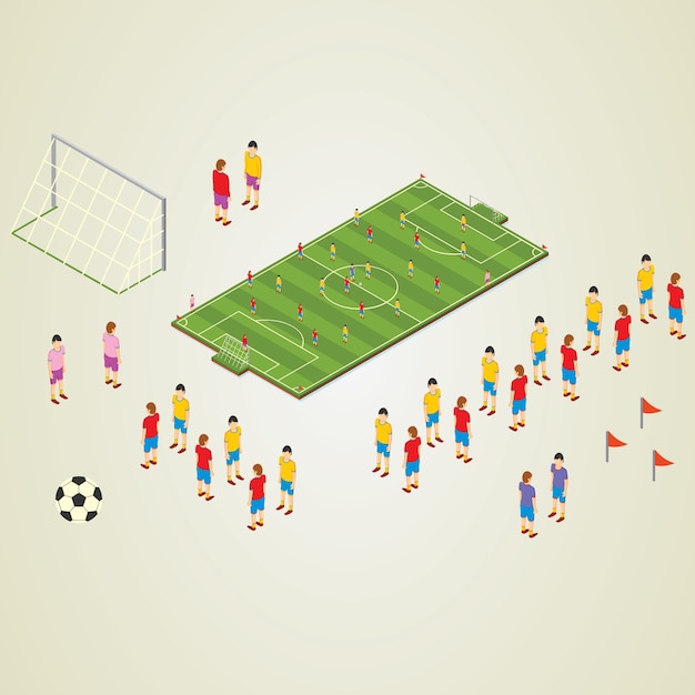 Vector isometric detail football players in stadium