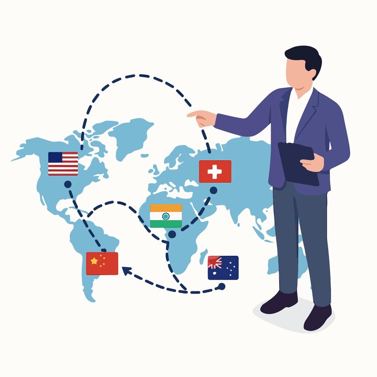 Vector isometric detailed export import presentation with man character