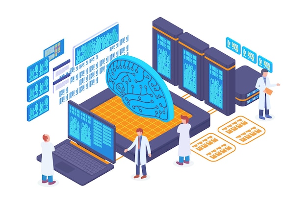 Vector isometric digital brain technology vector concept