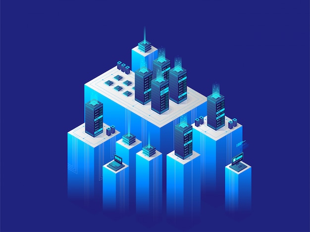 Isometric digital technology concept. data center.