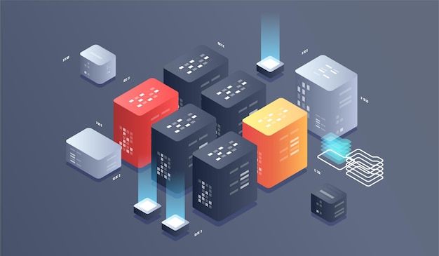 Isometric Digital Technology illustration. BIG DATA Machine Learning Algorithms.