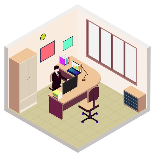 Isometric director office room icon