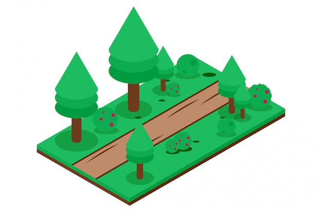 Vector isometric dirt road in the forest