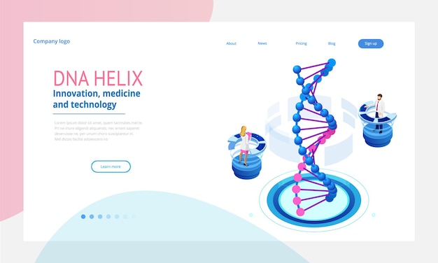 Vettore elica isometrica del dna, concetto di analisi del dna. sfondo blu digitale. innovazione, medicina e tecnologia. pagina web o modelli di progettazione apge in prestito.