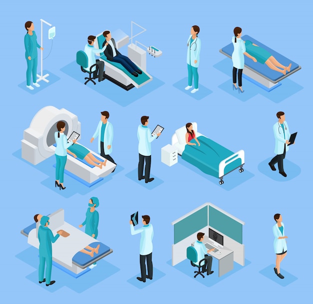 Isometric Doctors And Patients Set