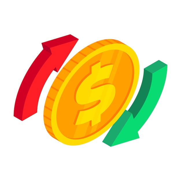 Isometric dollar exchange icon Gold USA coin with arrows 3d Cash american currency investment and banking concept money exchange symbol with circle arrows 3d Vector dollar currency exchange