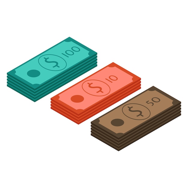 Vector isometric dollars bundles. flat vector isometric money icon.