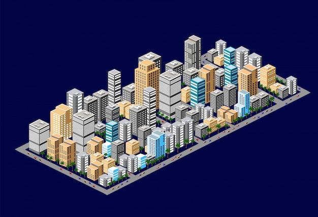 Vector isometric downtown of urban areas