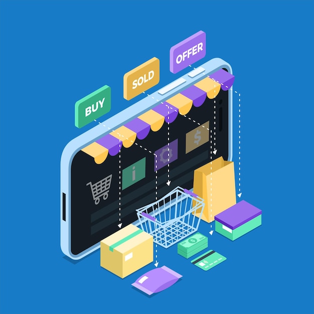 Vector isometric e-commerce concept