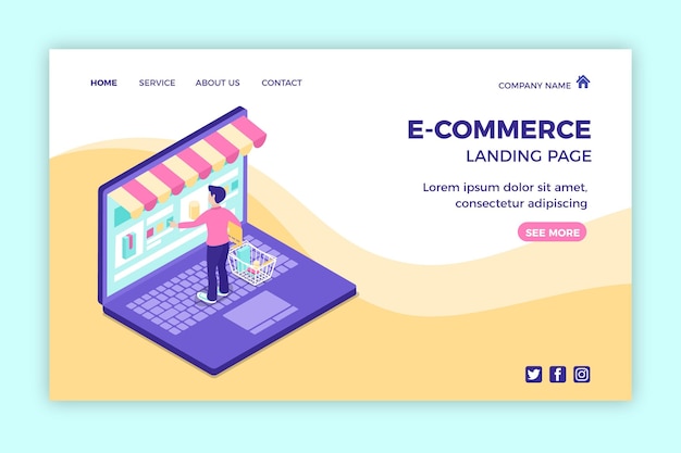 Vector isometric e-commerce landing page template