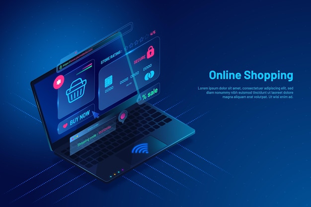 Isometric e-commerce with laptop