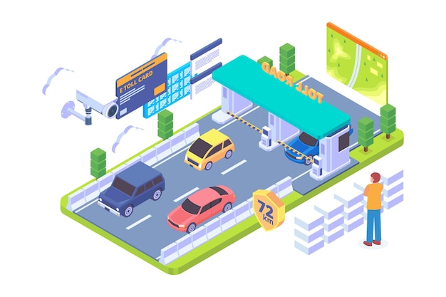 Isometric e toll system technology vector concept