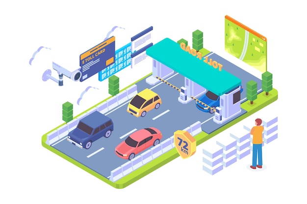 Vector isometric e toll system technology vector concept