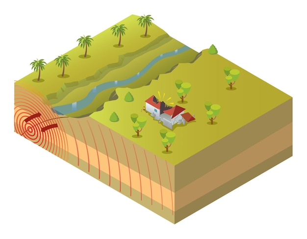 Vector isometric earthquake diagram