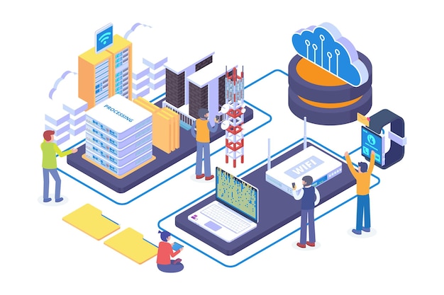 Isometric edge computing vector concept