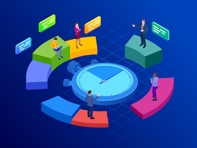 Isometric effective time management concept. time management, planning, and organization of working time.