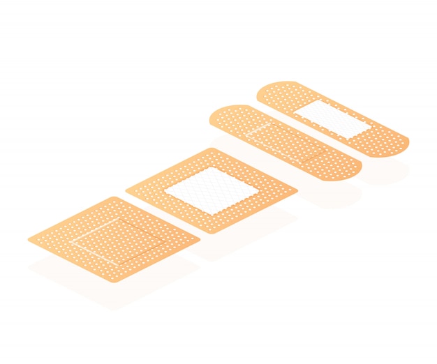 Vector isometric elastic medical plasters. adhesive bandage, called a sticking plaster collection