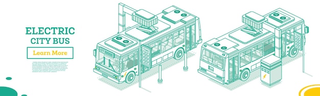 Isometric Electric Bus on Charging Station
